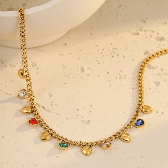 Picture of Wholesale Heart Station Necklace, 18K Gold Plated 304 Stainless Steel & Cubic Zirconia Women's Eco-friendly Stylish Dainty Gift Jewelry For Retailer
