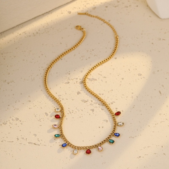 Picture of Wholesale Heart Station Necklace, 18K Gold Plated 304 Stainless Steel & Cubic Zirconia Women's Eco-friendly Stylish Dainty Gift Jewelry For Retailer