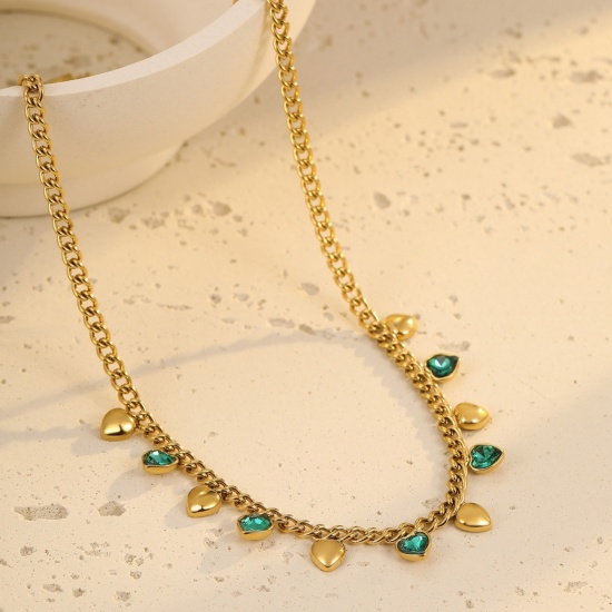 Picture of Wholesale Heart Station Necklace, 18K Gold Plated 304 Stainless Steel & Cubic Zirconia Women's Eco-friendly Stylish Dainty Gift Jewelry For Retailer