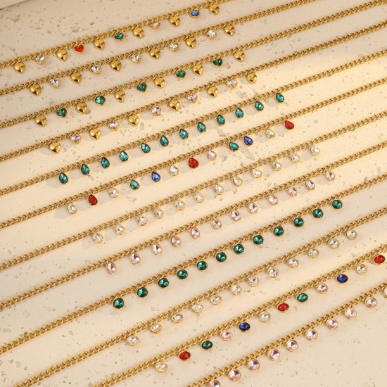Picture of Wholesale Heart Station Necklace, 18K Gold Plated 304 Stainless Steel & Cubic Zirconia Women's Eco-friendly Stylish Dainty Gift Jewelry For Retailer
