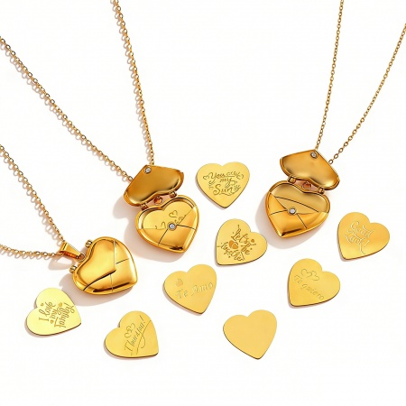 Picture of Wholesale Heart Pendant Charm Necklace, 18K Gold Plated 304 Stainless Steel Women's Eco-friendly PVD Vacuum Plating Valentine's Day Dainty Gift Jewelry For Retailer