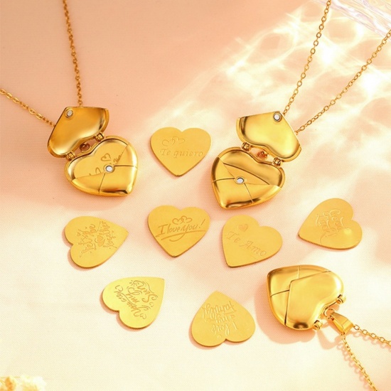 Imagen de Al Por Mayor Corazón Collar con Colgante, Chapado en Oro de 18K 304 Acero Inoxidable Mujeres Recubrimiento al Vacío PVD Ecológico día de San Valentín Elegante Regalo Joyería Para Minorista 1 Unidad