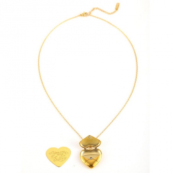 Imagen de Al Por Mayor Corazón Collar con Colgante, Chapado en Oro de 18K 304 Acero Inoxidable Mujeres Recubrimiento al Vacío PVD Ecológico día de San Valentín Elegante Regalo Joyería Para Minorista 1 Unidad
