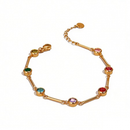 Immagine di Multicolore Circonio Cubico 304 Acciaio Inossidabile Catena a Maglia Fatta a Mano Bracciale della Stazione All'Ingrosso, Multicolore Ecologico, Donne Elegante Elegante Regalo Fornitura di Gioielli, 1 Pz