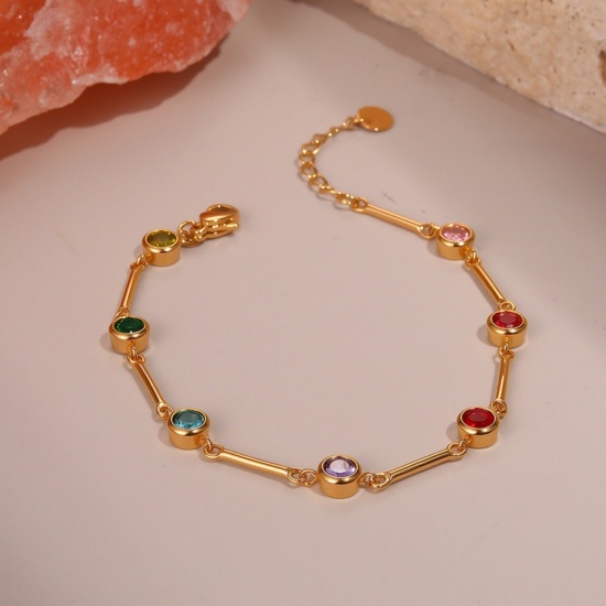 Picture of Wholesale Multicolour Cubic Zirconia 304 Stainless Steel Handmade Link Chain Station Bracelet, Multicolor Eco-friendly, Women's Stylish Dainty Gift Jewelry Supply