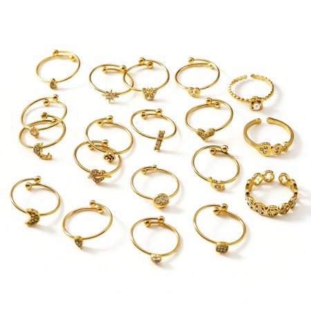 Picture of Wholesale Women's Gift Open Adjustable Rings, 18K Gold Plated 304 Stainless Steel & Cubic Zirconia, Eco-friendly Stylish Dainty Jewelry Supply