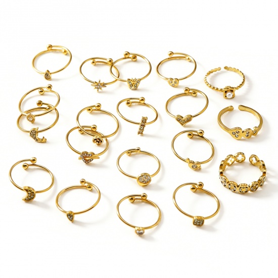 Image de de Gros Bagues Plaqué Or 18K en 304 Acier Inoxydable & Zirconia Cubique, aux Femmes Cadeau Ouvert Ajoustable Respectueux de la Nature Élégant Élégant Fournitures de Bijoux 1 Pièce