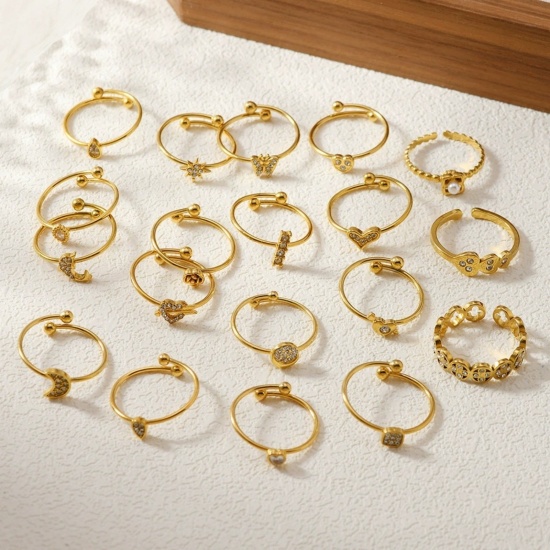 Image de de Gros Bagues Plaqué Or 18K en 304 Acier Inoxydable & Zirconia Cubique, aux Femmes Cadeau Ouvert Ajoustable Respectueux de la Nature Élégant Élégant Fournitures de Bijoux 1 Pièce