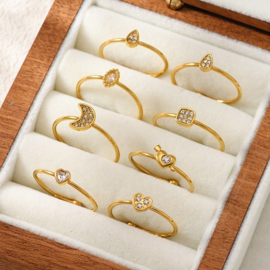 Image de de Gros Bagues Plaqué Or 18K en 304 Acier Inoxydable & Zirconia Cubique, aux Femmes Cadeau Ouvert Ajoustable Respectueux de la Nature Élégant Élégant Fournitures de Bijoux 1 Pièce