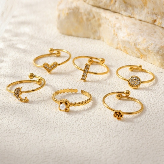 Image de de Gros Bagues Plaqué Or 18K en 304 Acier Inoxydable & Zirconia Cubique, aux Femmes Cadeau Ouvert Ajoustable Respectueux de la Nature Élégant Élégant Fournitures de Bijoux 1 Pièce