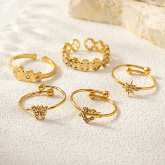 Image de de Gros Bagues Plaqué Or 18K en 304 Acier Inoxydable & Zirconia Cubique, aux Femmes Cadeau Ouvert Ajoustable Respectueux de la Nature Élégant Élégant Fournitures de Bijoux 1 Pièce