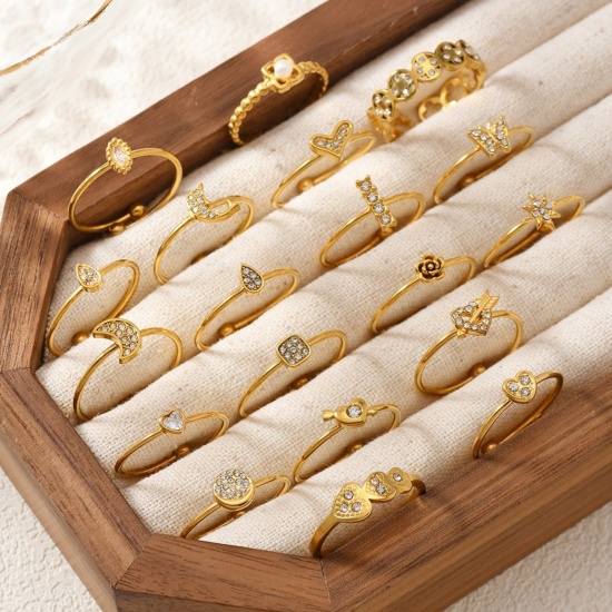 Image de de Gros Bagues Plaqué Or 18K en 304 Acier Inoxydable & Zirconia Cubique, aux Femmes Cadeau Ouvert Ajoustable Respectueux de la Nature Élégant Élégant Fournitures de Bijoux 1 Pièce