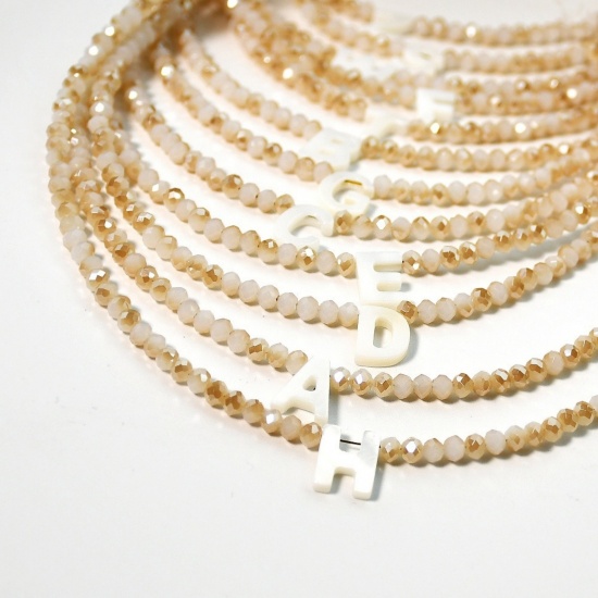 Picture of Wholesale Capital Alphabet Initial Letter Message " A-Z " Creamy-White Natural Shell Beaded Pendant Charm Necklace, 18K Gold Plated 304 Stainless Steel & Quartz Crystal, Women's Eco-friendly Exquisite Dainty Gift Jewelry For Retailer 38cm(15") + 5cm(2") long