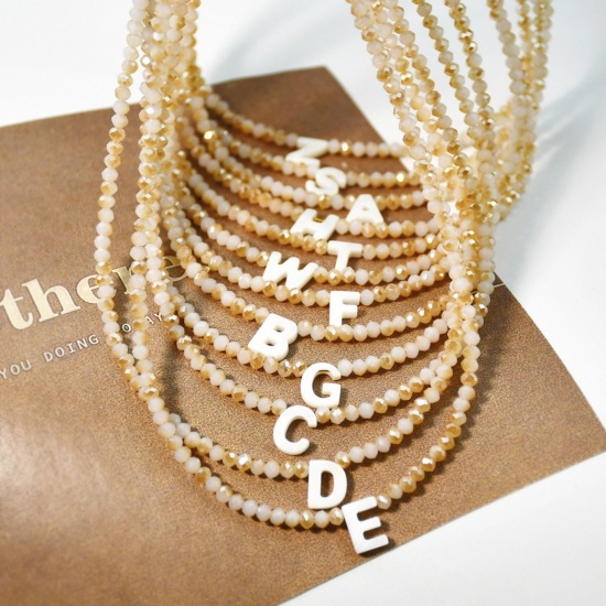 Picture of Wholesale Capital Alphabet Initial Letter Message " A-Z " Creamy-White Natural Shell Beaded Pendant Charm Necklace, 18K Gold Plated 304 Stainless Steel & Quartz Crystal, Women's Eco-friendly Exquisite Dainty Gift Jewelry For Retailer 38cm(15") + 5cm(2") long
