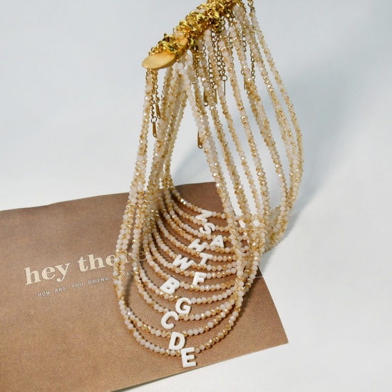 Picture of Wholesale Capital Alphabet Initial Letter Message " A-Z " Creamy-White Natural Shell Beaded Pendant Charm Necklace, 18K Gold Plated 304 Stainless Steel & Quartz Crystal, Women's Eco-friendly Exquisite Dainty Gift Jewelry For Retailer 38cm(15") + 5cm(2") long