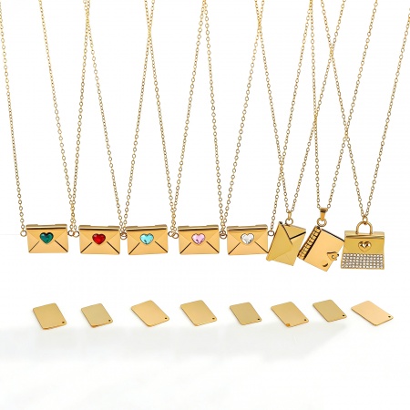 Picture of Wholesale Envelope Heart Customize Engraving Supported Pendant Charm Necklace, Multicolor 304 Stainless Steel Link Cable Chain, Women's Eco-friendly PVD Creative Stylish Valentine's Day Jewelry For Retailer, 1 Piece