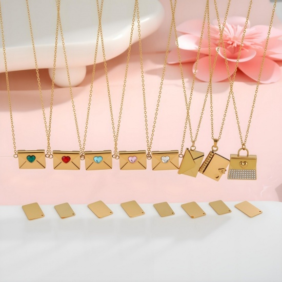 Picture of Wholesale Envelope Heart Customize Engraving Supported Pendant Charm Necklace, Multicolor 304 Stainless Steel Link Cable Chain, Women's Eco-friendly PVD Creative Stylish Valentine's Day Jewelry For Retailer, 1 Piece