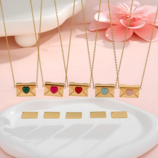 Picture of Wholesale Envelope Heart Customize Engraving Supported Pendant Charm Necklace, Multicolor 304 Stainless Steel Link Cable Chain, Women's Eco-friendly PVD Creative Stylish Valentine's Day Jewelry For Retailer, 1 Piece