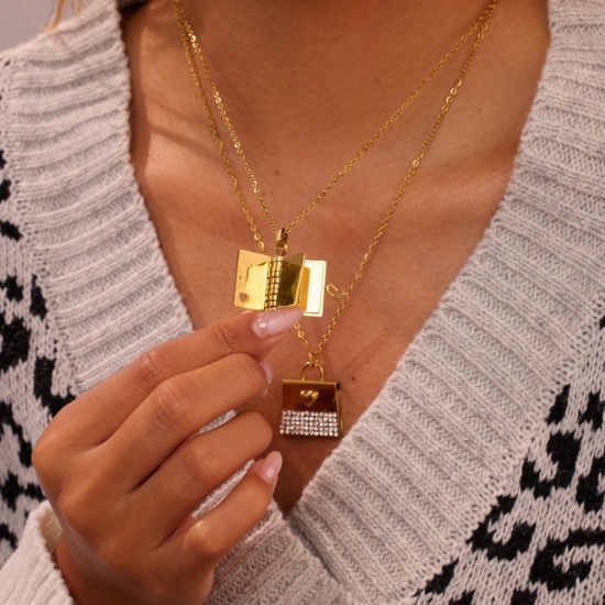 Picture of Wholesale Envelope Heart Customize Engraving Supported Pendant Charm Necklace, Multicolor 304 Stainless Steel Link Cable Chain, Women's Eco-friendly PVD Creative Stylish Valentine's Day Jewelry For Retailer, 1 Piece