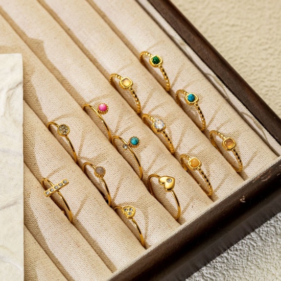 Picture of Wholesale Women's Gift Open Adjustable Rings, 304 Stainless Steel & Gemstone, Eco-friendly Stylish Dainty Jewelry Supply