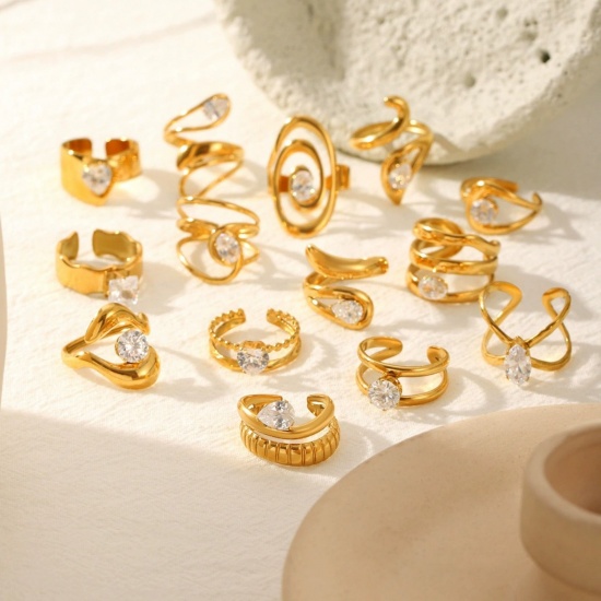 Immagine di All'Ingrosso Donne Regalo Anello, Placcato Oro 18K 304 Acciaio Inossidabile, Placcatura Sottovuoto PVD Ecologica Elegante Elegante Fornitura di Gioielli 1 Pz