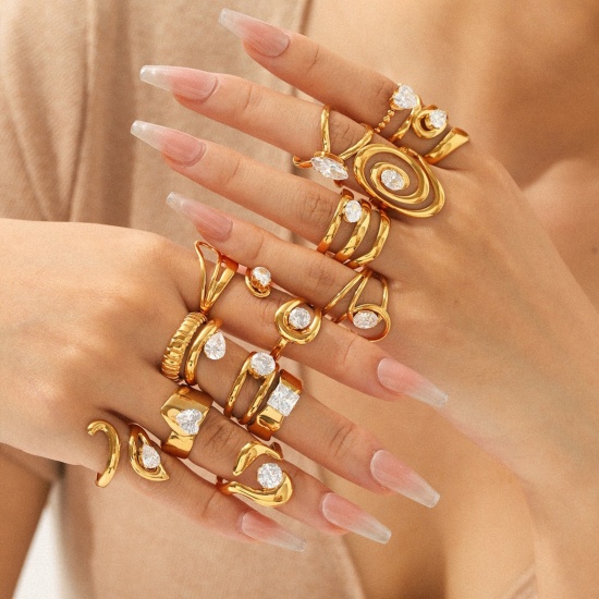 Immagine di All'Ingrosso Donne Regalo Anello, Placcato Oro 18K 304 Acciaio Inossidabile, Placcatura Sottovuoto PVD Ecologica Elegante Elegante Fornitura di Gioielli 1 Pz