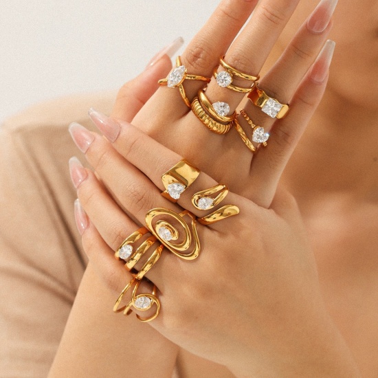 Immagine di All'Ingrosso Donne Regalo Anello, Placcato Oro 18K 304 Acciaio Inossidabile, Placcatura Sottovuoto PVD Ecologica Elegante Elegante Fornitura di Gioielli 1 Pz