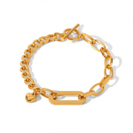 Picture of Wholesale 304 Stainless Steel Cuban Link Chain Bracelets, 18K Gold Plated Eco-friendly PVD Vacuum Plating, Women's Ins Style Retro Gift Jewelry Supply
