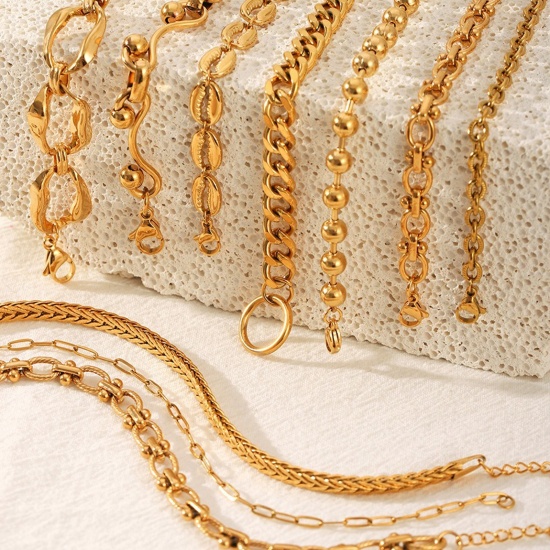 Immagine di All'Ingrosso 304 Acciaio Inossidabile Catena a Maglia Cubana Braccialetti, Placcato Oro 18K Placcatura Sottovuoto PVD Ecologica, Donne Stile Ins Retrò Regalo Fornitura di Gioielli 1 Pz