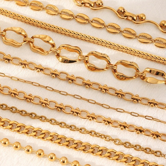 Immagine di All'Ingrosso 304 Acciaio Inossidabile Catena a Maglia Cubana Braccialetti, Placcato Oro 18K Placcatura Sottovuoto PVD Ecologica, Donne Stile Ins Retrò Regalo Fornitura di Gioielli 1 Pz