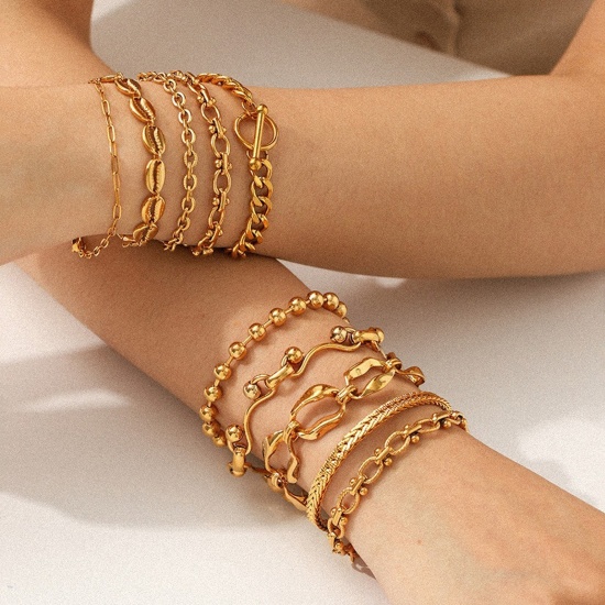 Immagine di All'Ingrosso 304 Acciaio Inossidabile Catena a Maglia Cubana Braccialetti, Placcato Oro 18K Placcatura Sottovuoto PVD Ecologica, Donne Stile Ins Retrò Regalo Fornitura di Gioielli 1 Pz