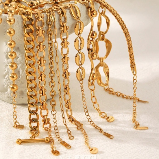 Immagine di All'Ingrosso 304 Acciaio Inossidabile Catena a Maglia Cubana Braccialetti, Placcato Oro 18K Placcatura Sottovuoto PVD Ecologica, Donne Stile Ins Retrò Regalo Fornitura di Gioielli 1 Pz