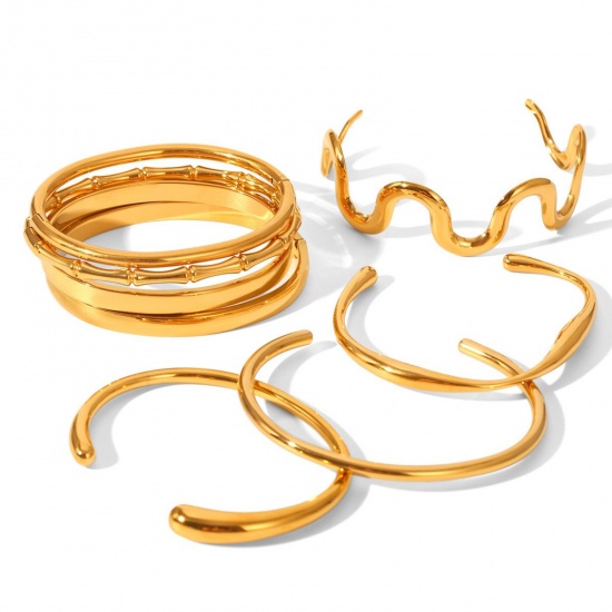 Picture of Wholesale 304 Stainless Steel Bangles Bracelets, 18K Gold Plated Eco-friendly PVD Vacuum Plating, Women's Stylish Simple & Casual Gift Jewelry Supply