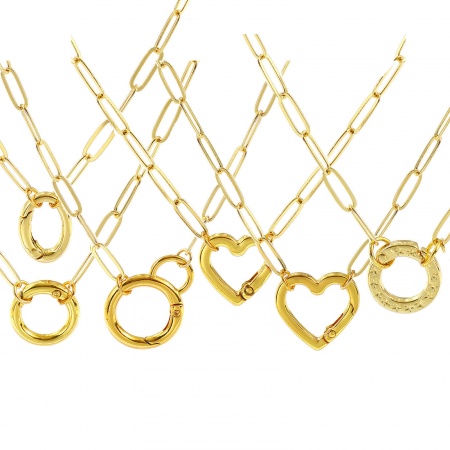 Picture of Brass Simple Paperclip Link Chain Charm Holder Necklace 18K Gold Plated