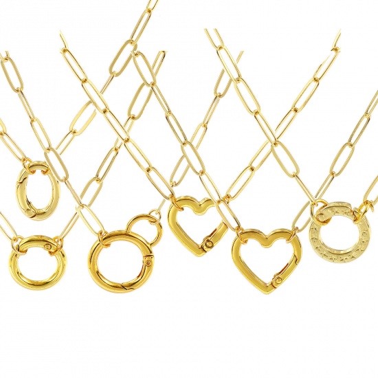 Picture of Brass Simple Paperclip Link Chain Charm Holder Necklace 18K Gold Plated