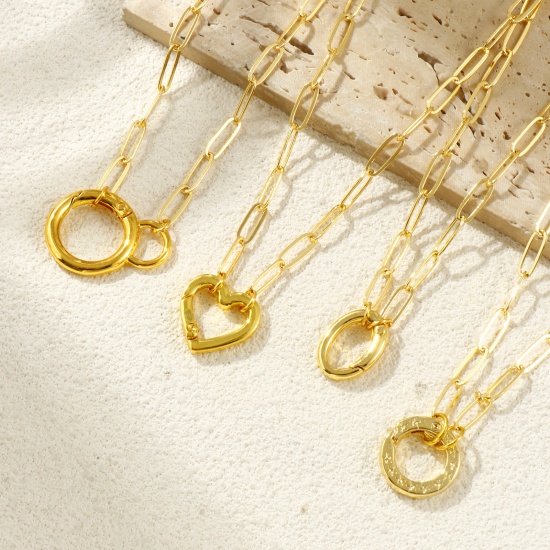 Picture of Brass Simple Paperclip Link Chain Charm Holder Necklace 18K Gold Plated