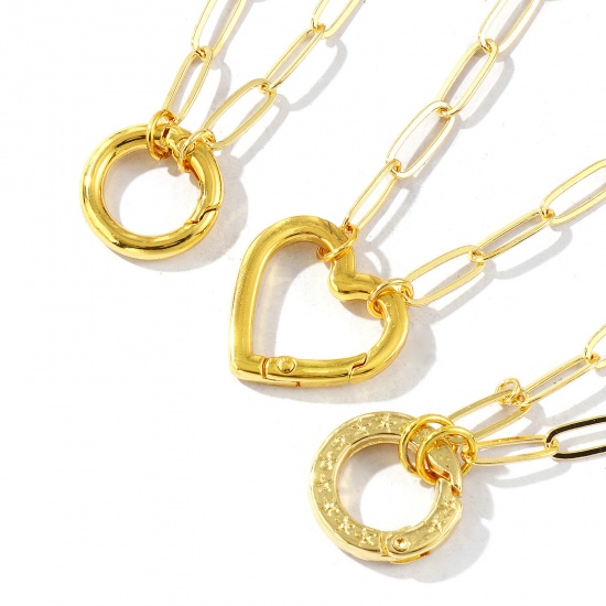 Picture of Brass Simple Paperclip Link Chain Charm Holder Necklace 18K Gold Plated