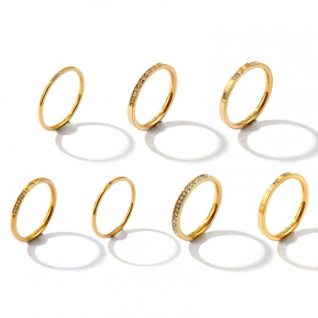 Immagine di Donne Regalo Trasparente Strass Non Regolabile Anello All'Ingrosso, Placcato Oro 18K 201 Acciaio Inossidabile, Placcatura Sottovuoto Squisito Minimalista Fornitura di Gioielli, 1 Pz