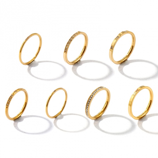 Picture of Wholesale Women's Gift Clear Rhinestone Unadjustable Rings, 18K Gold Plated 201 Stainless Steel, Vacuum Plating Exquisite Minimalist Jewelry Supply