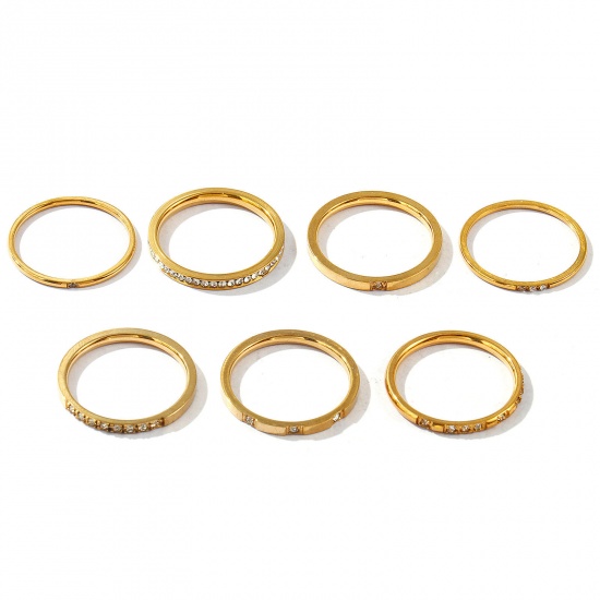 Picture of Wholesale Women's Gift Clear Rhinestone Unadjustable Rings, 18K Gold Plated 201 Stainless Steel, Vacuum Plating Exquisite Minimalist Jewelry Supply