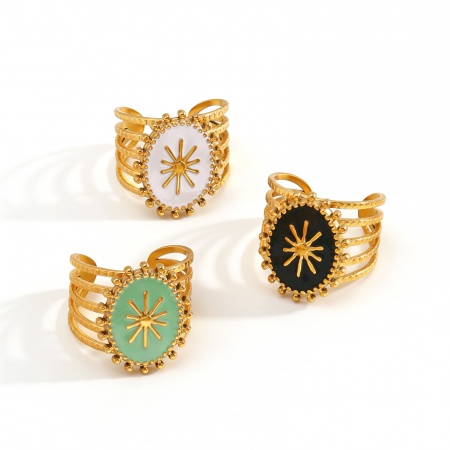 Picture of Wholesale Women's Gift Star Enamel Open Rings, 18K Gold Plated 304 Stainless Steel, Vacuum Plating Galaxy Dainty Jewelry Supply 17mm(US Size 6.5)