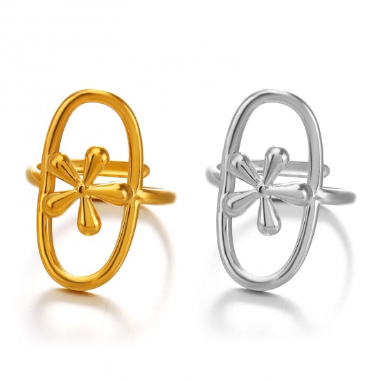 Picture of Wholesale Women's Gift Flower Open Rings, Multicolor 304 Stainless Steel, Eco-friendly Stylish Dainty Jewelry Supply 17mm(US Size 6.5)