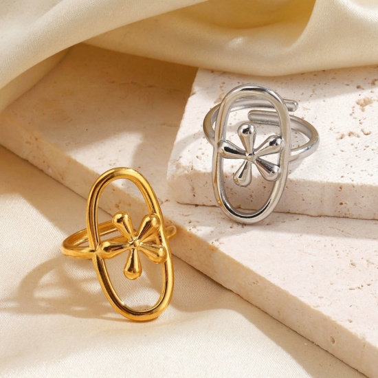 Picture of Wholesale Women's Gift Flower Open Rings, Multicolor 304 Stainless Steel, Eco-friendly Stylish Dainty Jewelry Supply 17mm(US Size 6.5)