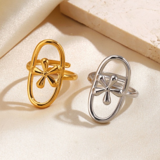 Picture of Wholesale Women's Gift Flower Open Rings, Multicolor 304 Stainless Steel, Eco-friendly Stylish Dainty Jewelry Supply 17mm(US Size 6.5)