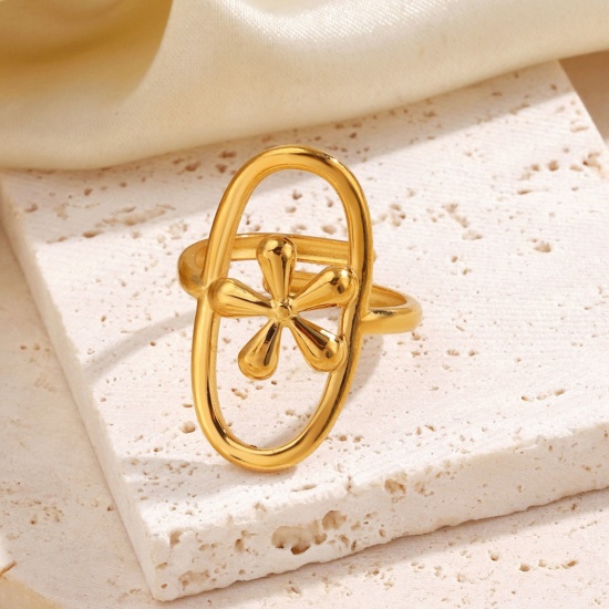 Picture of Wholesale Women's Gift Flower Open Rings, Multicolor 304 Stainless Steel, Eco-friendly Stylish Dainty Jewelry Supply 17mm(US Size 6.5)