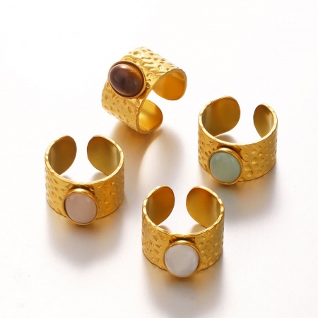 Picture of Wholesale Women's Gift Imitation Gemstones Open Adjustable Rings, 18K Gold Plated 304 Stainless Steel, Vacuum Plating Stylish Retro Jewelry Supply 18mm(US Size 7.75)