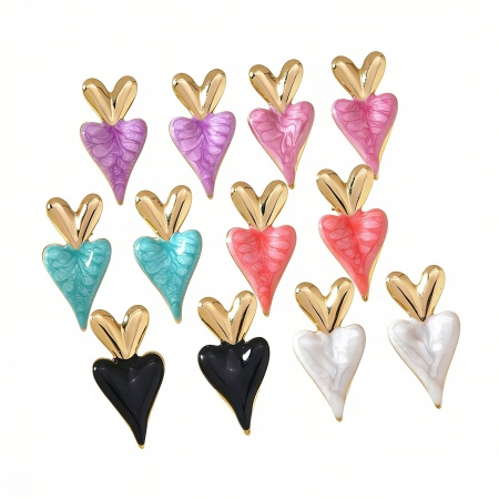 Picture of Wholesale Valentine's Day Stylish Ear Post Stud Earrings, Heart Multicolor Enamel 18K Gold Plated 304 Stainless Steel, Women's Eco-friendly PVD Vacuum Plating Gift Jewelry Supply 3.4cm x 1.7cm