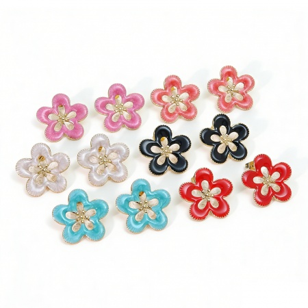 Immagine di All'Ingrosso Collezione Flora Elegante Orecchini a Perno, Fiore Multicolore Smalto Placcato Oro 18K 304 Acciaio Inossidabile, Donne Placcatura Sottovuoto PVD Ecologica Regalo Fornitura di Gioielli 25mm Dia., 1 Paio