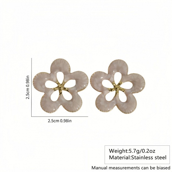 Picture of Wholesale Flora Collection Stylish Ear Post Stud Earrings, Flower Multicolor Enamel 18K Gold Plated 304 Stainless Steel, Women's Eco-friendly PVD Vacuum Plating Gift Jewelry Supply 25mm Dia.