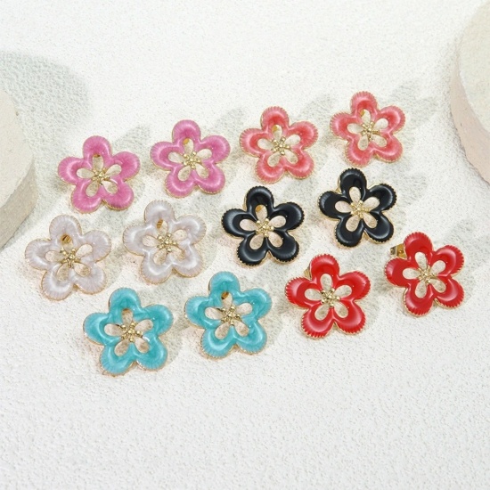 Picture of Wholesale Flora Collection Stylish Ear Post Stud Earrings, Flower Multicolor Enamel 18K Gold Plated 304 Stainless Steel, Women's Eco-friendly PVD Vacuum Plating Gift Jewelry Supply 25mm Dia.